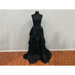 Jovani Embroidered Tiered Ballgown with Slit in black Sz 6 NEW